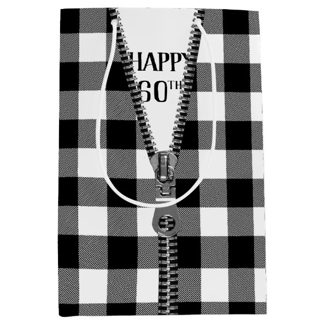 60th Birthday Zipper On Buffalo Plaid Medium Gift Bag (Front)
