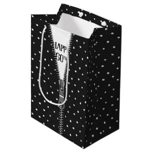 60th Birthday Zipper On Polka Dots  Medium Gift Bag
