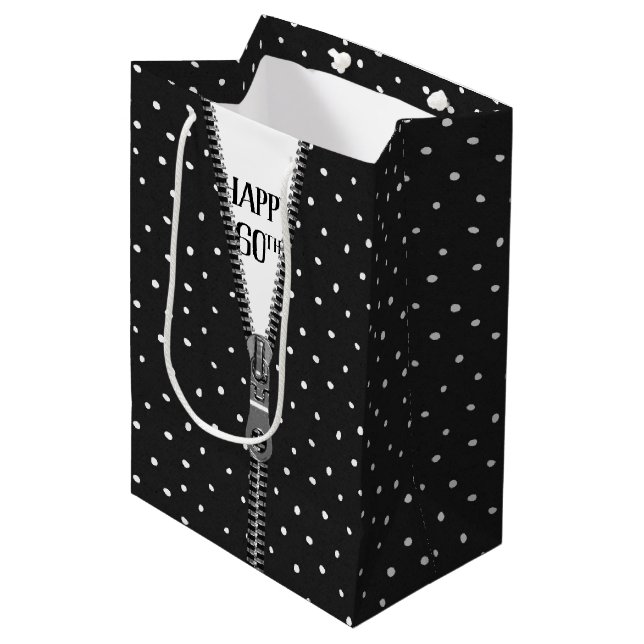 60th Birthday Zipper On Polka Dots  Medium Gift Bag (Front Angled)