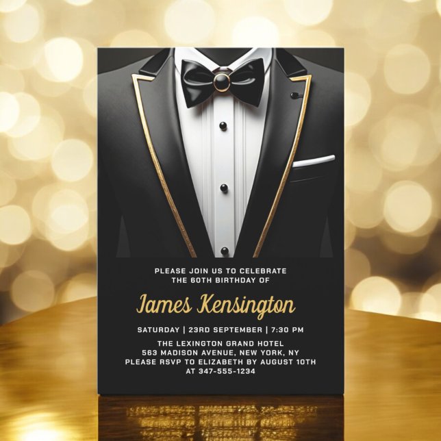 60th Black and Gold Tuxedo Birthday Event Invitation (Creator Uploaded)