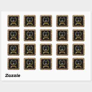 60th Black Gold Glitter Elegant Birthday Party Square Sticker