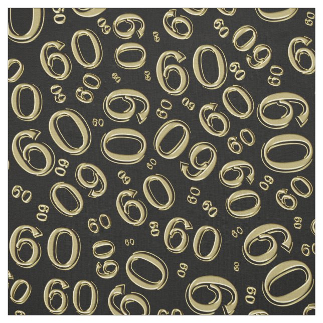 60th Black & Gold Random Number Pattern Fabric (Swatch)