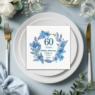 60th Blue Floral Diamond Wedding Anniversary Napkin