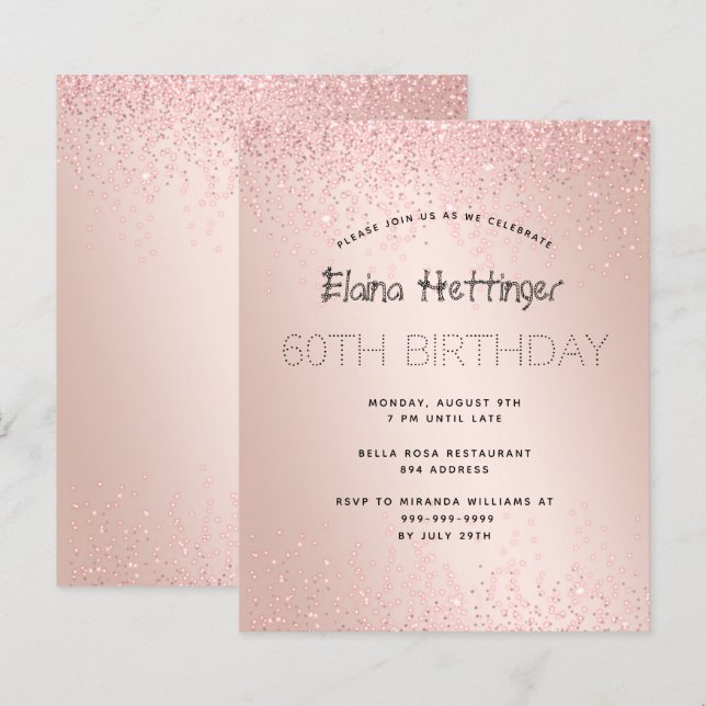 60th Budget Birthday Glitter Rose Gold Metal (Front/Back)