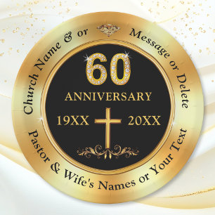 60th Church Anniversary, Black and Gold  Paper Plate