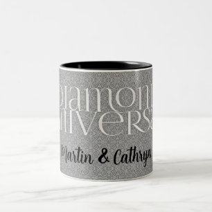 60th Diamond Anniversary Damask Custom Two-Tone Coffee Mug