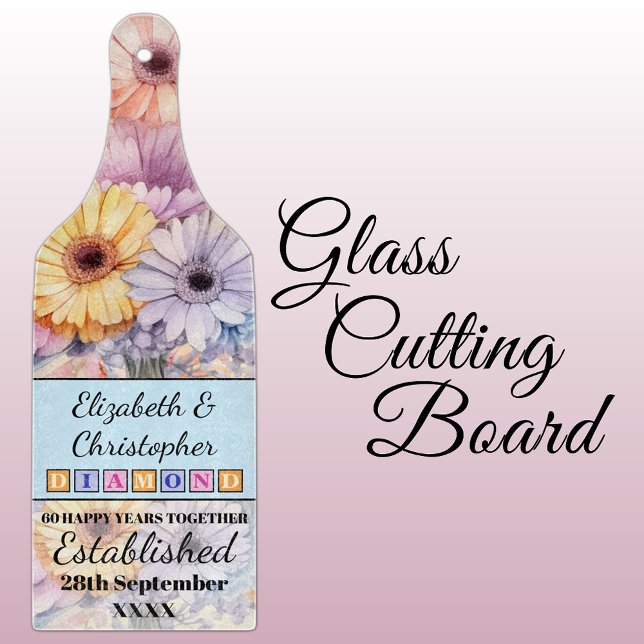 60th diamond anniversary floral blue cutting board (Creator Uploaded)
