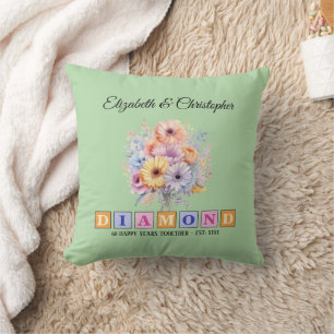 60th Diamond anniversary floral green Cushion
