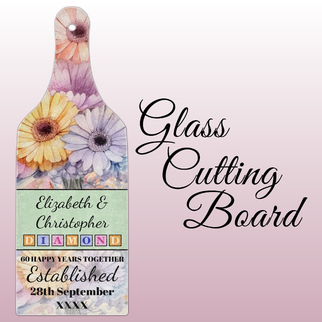 60th diamond anniversary floral green cutting board (Creator Uploaded)