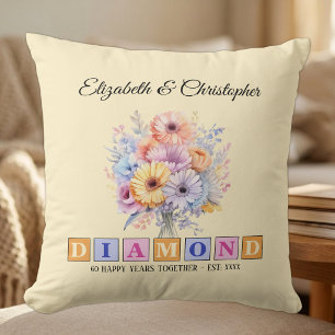60th Diamond anniversary floral peach Cushion