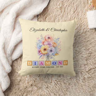 60th Diamond anniversary floral peach Cushion