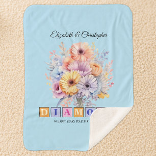 60th Diamond anniversary gerbera flowers blue Sherpa Blanket