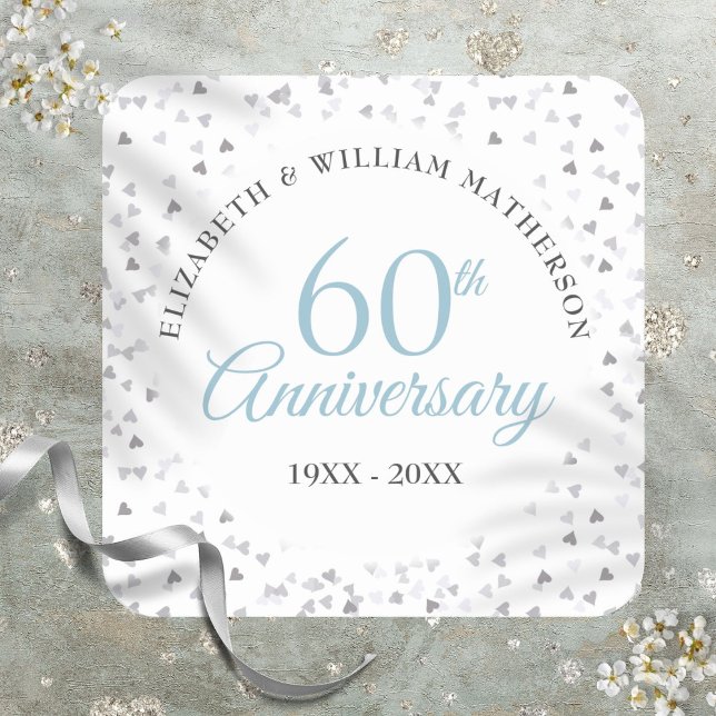 60th Diamond Anniversary Hearts Confetti Square Sticker (60th Diamond Anniversary Hearts Confetti Square Sticker)