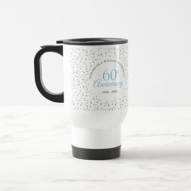 60th Diamond Anniversary Hearts Confetti Travel Mug (Left)