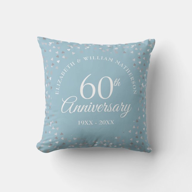 60th Diamond Anniversary Hearts Wedding Photo Cushion (Front)