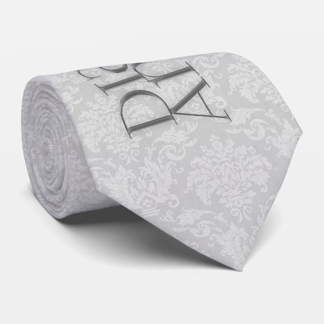 60th Diamond Anniversary Silver Damask Tie (Rolled)