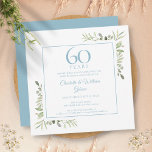 60th Diamond Anniversary Watercolour Greenery Invitation<br><div class="desc">This chic floral anniversary invitation can be personalised with your special 60 years anniversary celebration details,  with a diamond blue background on the reverse. Designed by Thisisnotme©</div>