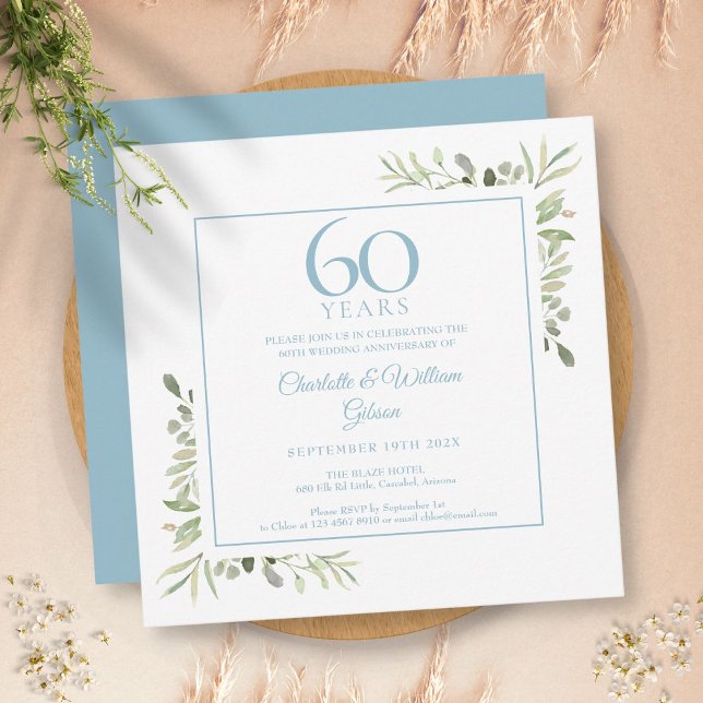 60th Diamond Anniversary Watercolour Greenery Invitation (Creator Uploaded)