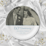 60th Diamond Anniversary Wedding Photo Paper Plate<br><div class="desc">Personalise with your favourite wedding photo and special 60 years diamond wedding anniversary details in chic diamond blue typography. Designed by Thisisnotme©</div>
