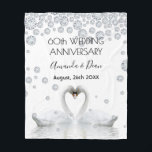 60th diamond anniversary white swans in love fleece blanket<br><div class="desc">Two beautiful swans in love bending their heads toghether and forming a heart. White elegant background, perfector for a wedding anniversary! A swan couple stay together for life, so they are the perfect symbol of love. With diamond rain, for a diamond wedding. With the text: 60th Anniversary. Template for two...</div>