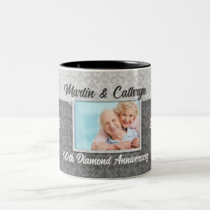 60th Diamond Anniversary with Couple's Photo Two-Tone Coffee Mug