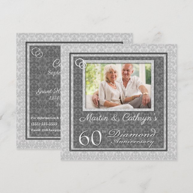 60th Diamond Anniversary with Photo Party Invitation (Front/Back)