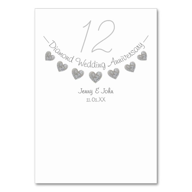 60th diamond heart wedding anniversary table number (Back)