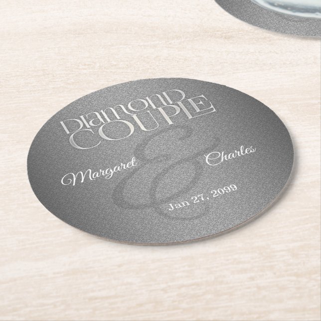 60th Diamond WeddinAnniversary Round Paper Coaster (Angled)