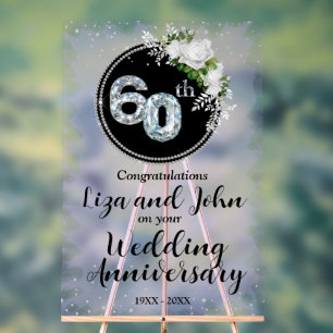60th Diamond Wedding Anniversary Acrylic Sign