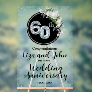 60th Diamond Wedding Anniversary Acrylic Sign