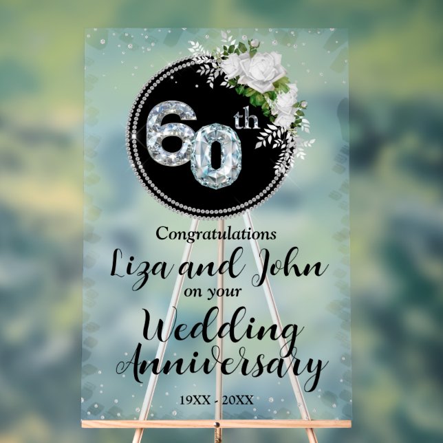 60th Diamond Wedding Anniversary Acrylic Sign (Neutral)