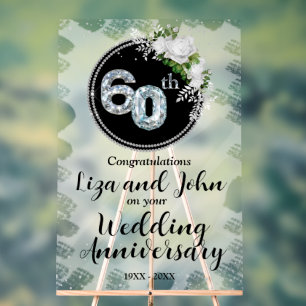 60th Diamond Wedding Anniversary Acrylic Sign