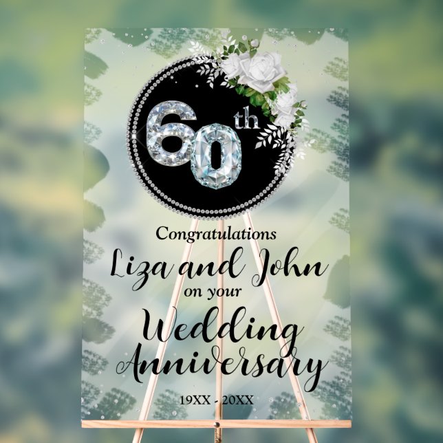 60th Diamond Wedding Anniversary Acrylic Sign (Neutral)