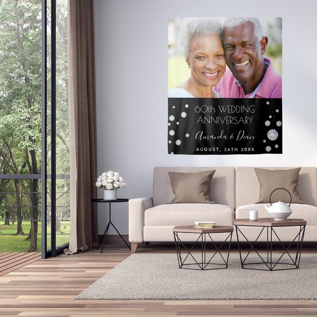 60th diamond wedding anniversary black photo tapestry (Creator Uploaded)