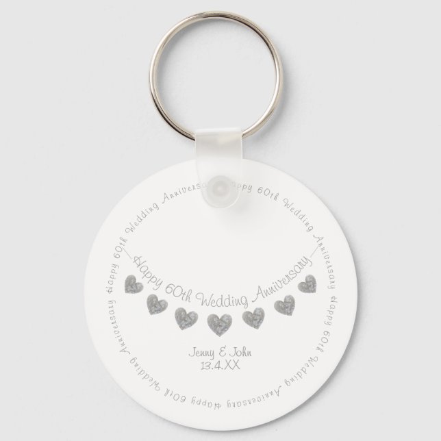60th Diamond wedding anniversary bunting Key Ring (Front)
