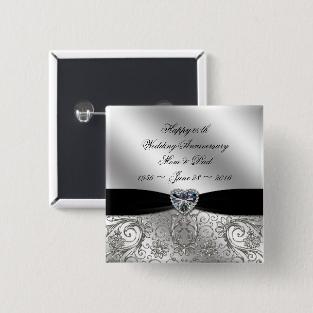 60th Diamond Wedding Anniversary Button (Front & Back)