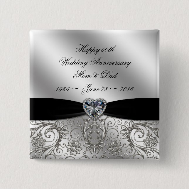 60th Diamond Wedding Anniversary Button (Front)