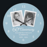 60th Diamond Wedding Anniversary Child Photos  Large Clock<br><div class="desc">Featuring your favourite childhood photos and your special diamond anniversary information in chic white lettering. Designed by Thisisnotme©</div>