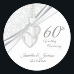 60th Diamond Wedding Anniversary Classic Round Sticker<br><div class="desc">Stickers. 60th Diamond Wedding Anniversary ready for you to personalise. This design works well for other occasions such as a birthday, retirement, special event, etc... . by simply changing the text. ✔NOTE: ONLY CHANGE THE TEMPLATE AREAS NEEDED! 😀 If needed, you can remove the text and start fresh adding whatever...</div>