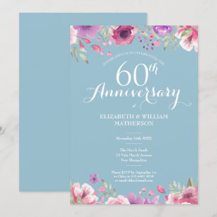 60th Diamond Wedding Anniversary Country Floral Invitation