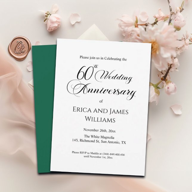 60th Diamond Wedding Anniversary Elegant Script Invitation (Creator Uploaded)