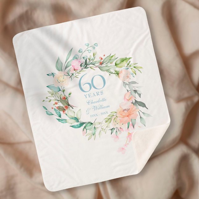 60th Diamond Wedding Anniversary Floral Garland Sherpa Blanket (Creator Uploaded)