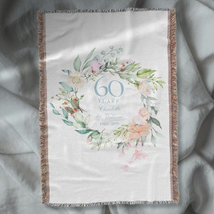 60th Diamond Wedding Anniversary Floral Garland Throw Blanket