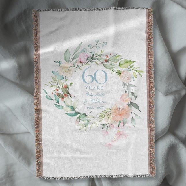 60th Diamond Wedding Anniversary Floral Garland Throw Blanket (60th Diamond Wedding Anniversary Floral Garland Throw Blanket)