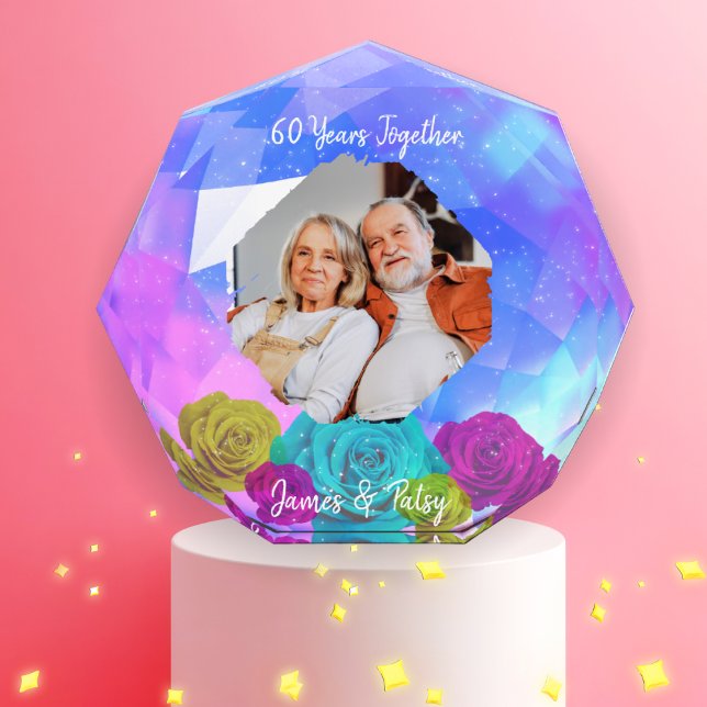 60th Diamond Wedding Anniversary Floral Keepsake Photo Block (Creator Uploaded)