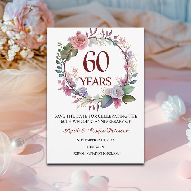 60th Diamond Wedding Anniversary Floral Save The Date (Creator Uploaded)