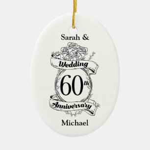 60th Diamond Wedding Anniversary Flowers Ceramic Tree Decoration