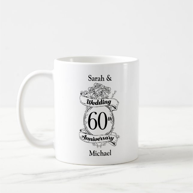 60th Diamond Wedding Anniversary Flowers Coffee Mug (Left)