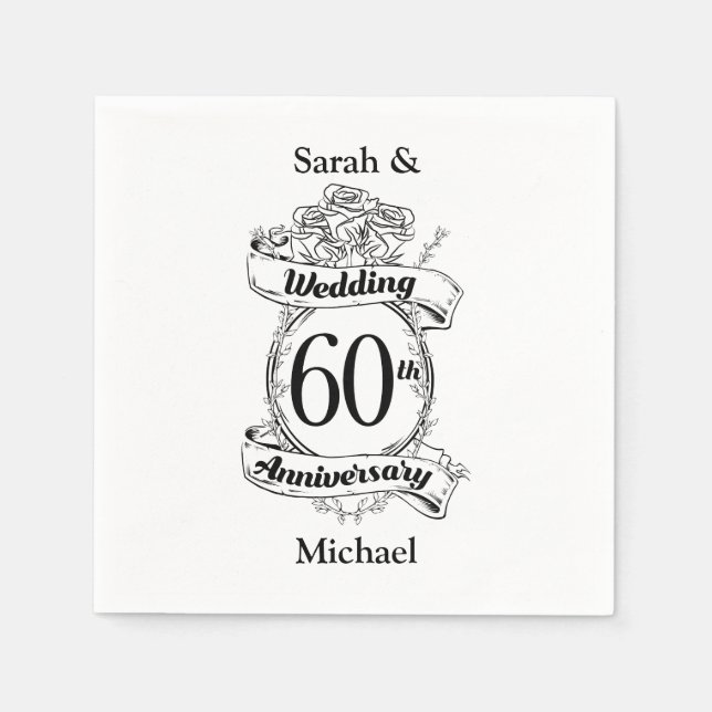60th Diamond Wedding Anniversary Flowers Napkin (Front)