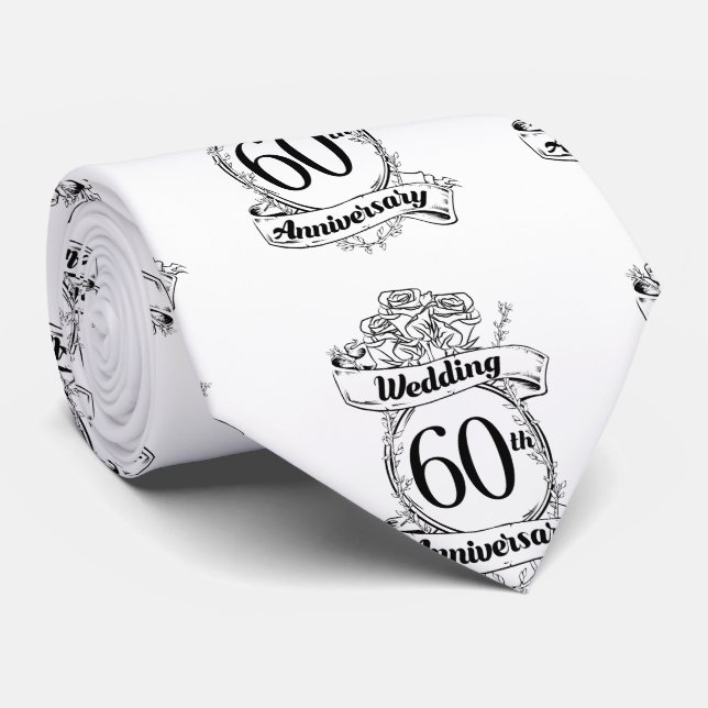 60th Diamond Wedding Anniversary Flowers Tie (Rolled)